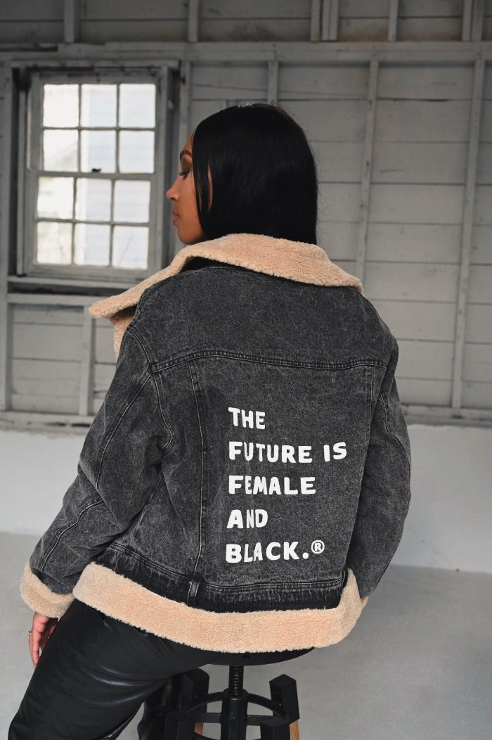 THE FUTURE IS FEMALE AND BLACK.® Black Denim Coat