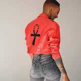 Ankh Galaxy Red Cropped Biker Jacket