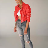 Ankh Galaxy Red Cropped Biker Jacket